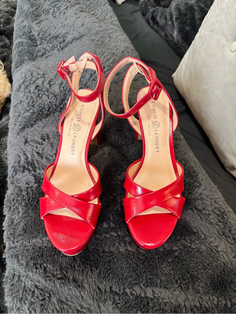 Chinese Laundry Red Crisscross Block Heel Sandals